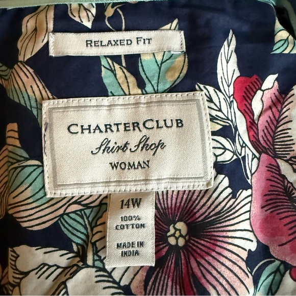Charter Club Womens Relaxed Fit 14W 100% Cotton Flower Tropical Porint Shirt - Picture 9 of 11